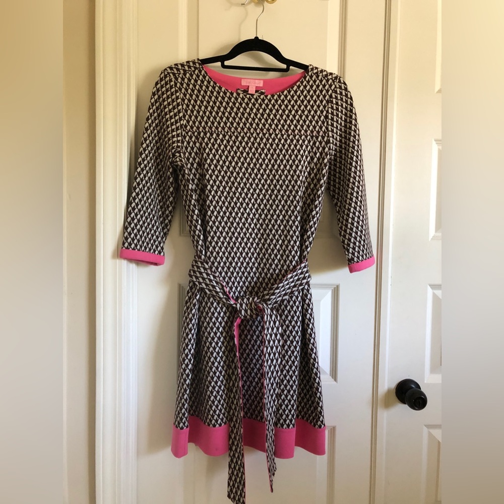 Retro-feel Lilly Pulitzer Sweater Dress Houndstooth Geometric